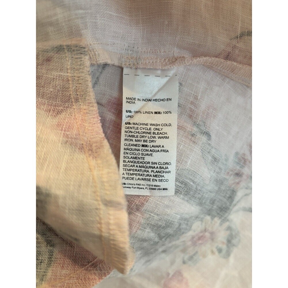 Chicos Pintuck 100% Linen Shift Dress Sz XS Pink Floral Feminine Autumn Wedding - Picture 6 of 9